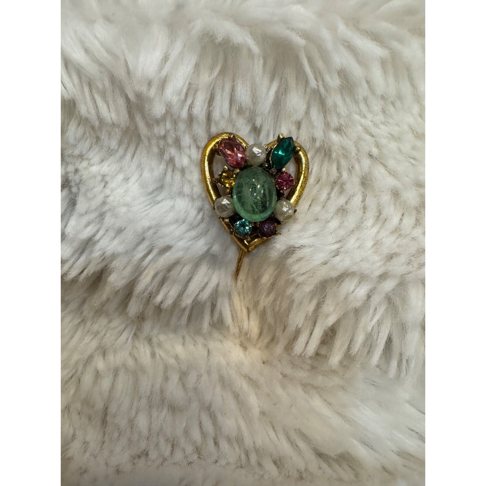 Coro Rare Heart Pin Vintage Multi Stones Read